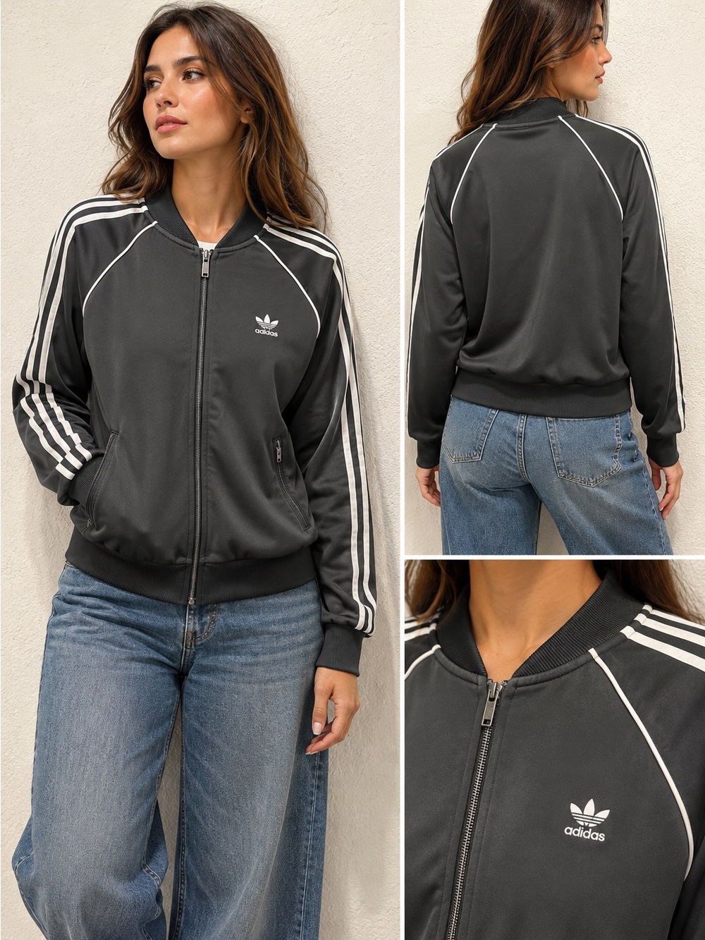 adidas Black Track Jacket with White Stripes